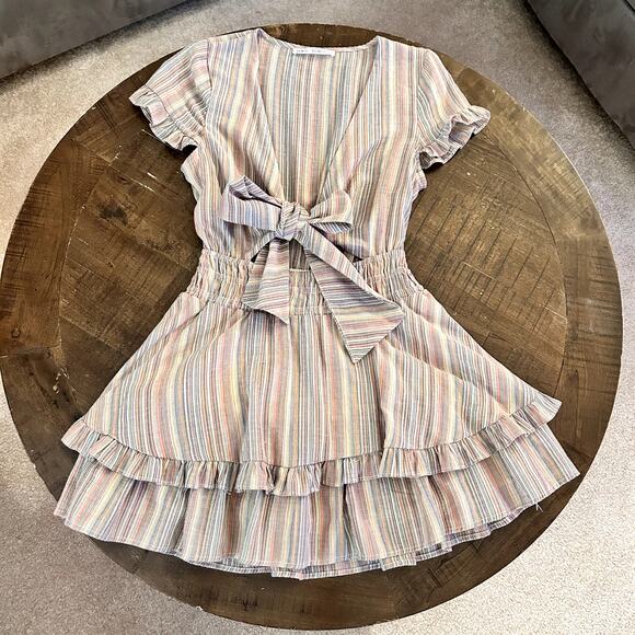 Saints + Secrets Anthea tie Front Layered Frill linen Dress Size S - Picture 7 of 9